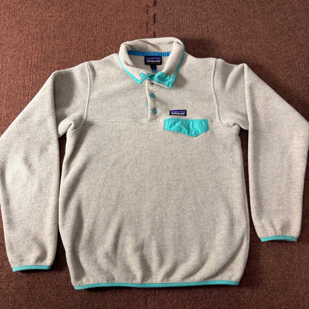Patagonia Synchilla Lightweight Snap-T Fleece Pullover Oatmeal Teal‎ Mens Small